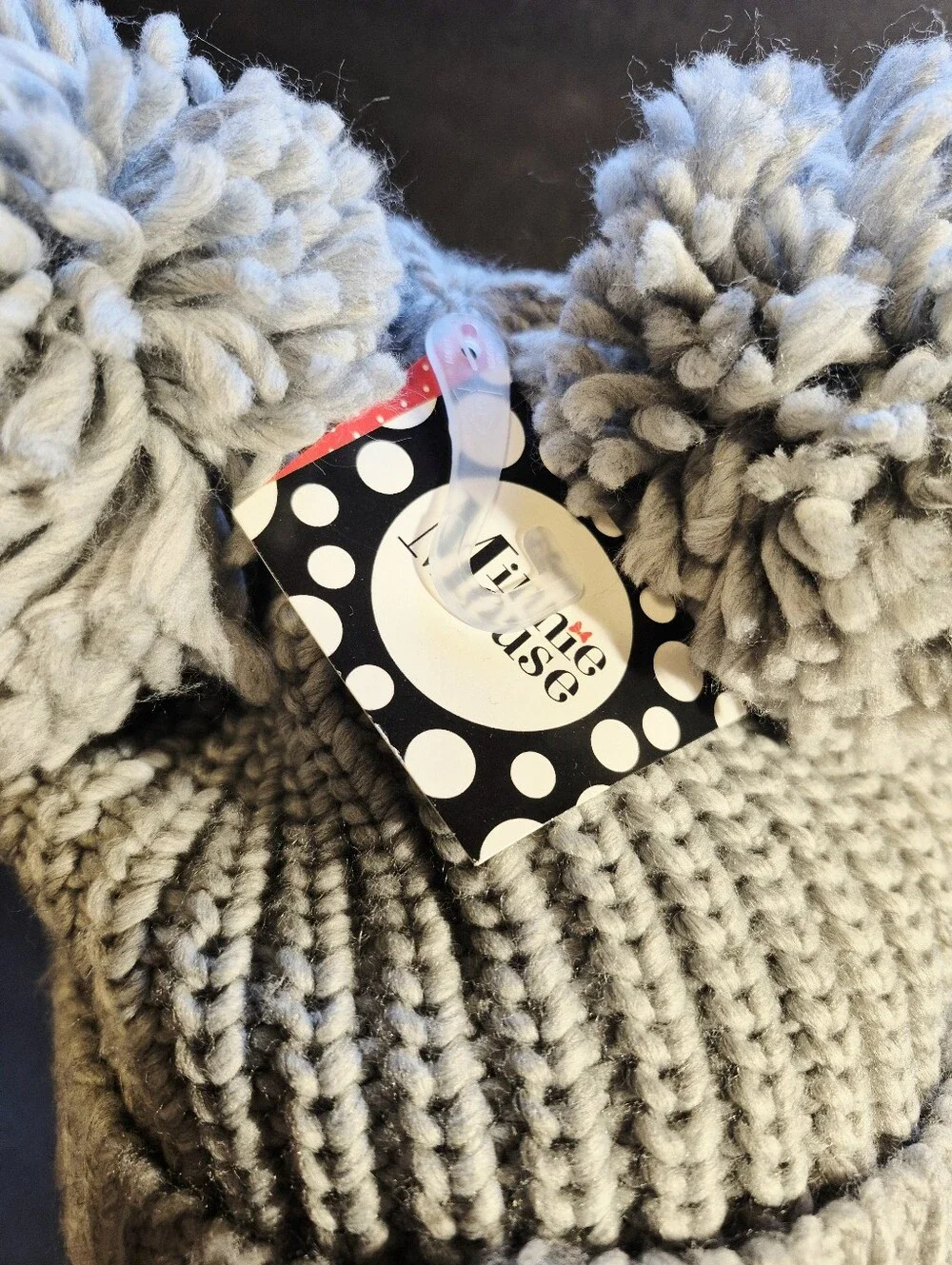 Disney Mickey Mouse Gray Beanie Pom Pom Ears Center Red And White Bow NWT
